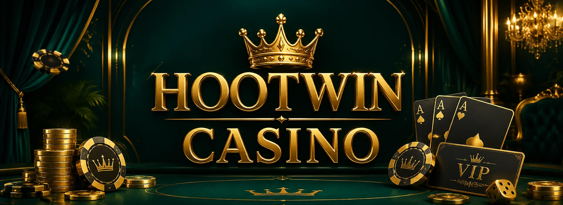 Hootwin Casino gold crown wordmark on deep teal with the £5,000 welcome package and Royal Wheels